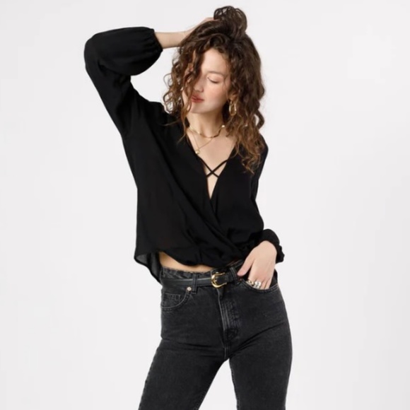 New Band Of‎ The Free Crossover V-Neck Long Sleeve Top Hallie Black Size XS NWT - Picture 4 of 12